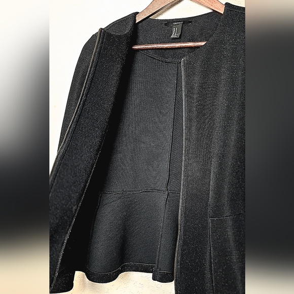 Forever 21 Dressy Black Shimmer Peplum Hem Scuba Sparkle Jacket - Size Medium - Picture 10 of 12